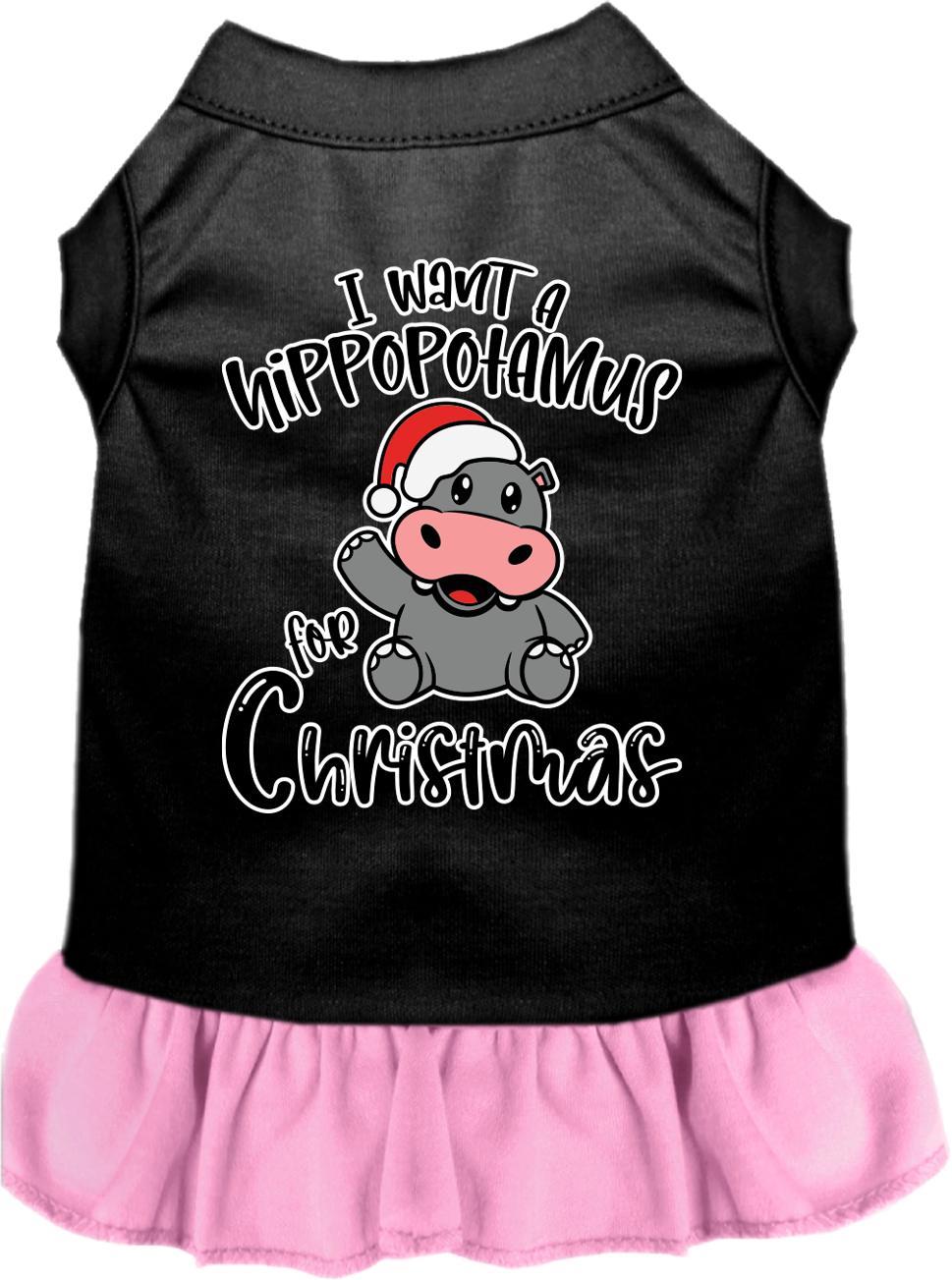 Hippo for Christmas Screen Print Dog Dress Black with Light Pink Size MD